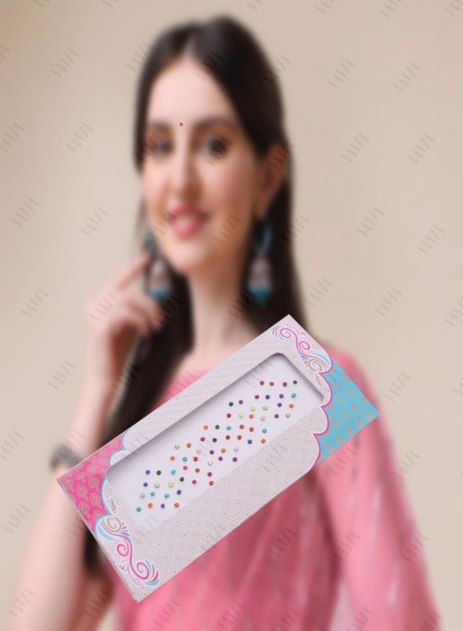 VAMA Rhinestone Multi Color Crystal Stone Bindi kumkum Sticker Diamond Cut Kundan Multicolour bindiya Bindis Set for Women (10 Cards) (Small Multicolour Bindi 2.5mm) - Image 2