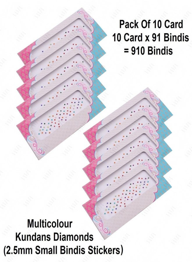 VAMA Rhinestone Multi Color Crystal Stone Bindi kumkum Sticker Diamond Cut Kundan Multicolour bindiya Bindis Set for Women (10 Cards) (Small Multicolour Bindi 2.5mm) - Image 5