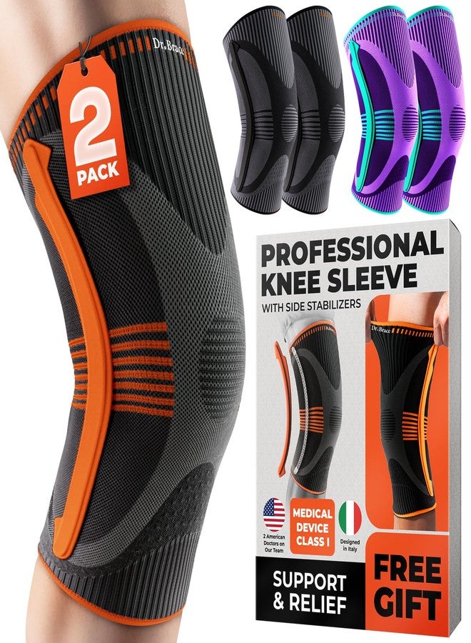 DR. BRACE ELITE Knee Brace with Size Stabilizer (2 Pack) Knee Brace for Women & Men, Workout, Sports, Daily Knee Compression Sleeve for Maximum Knee Pain Support & Fast Recovery (Mars, Large) - Image 1