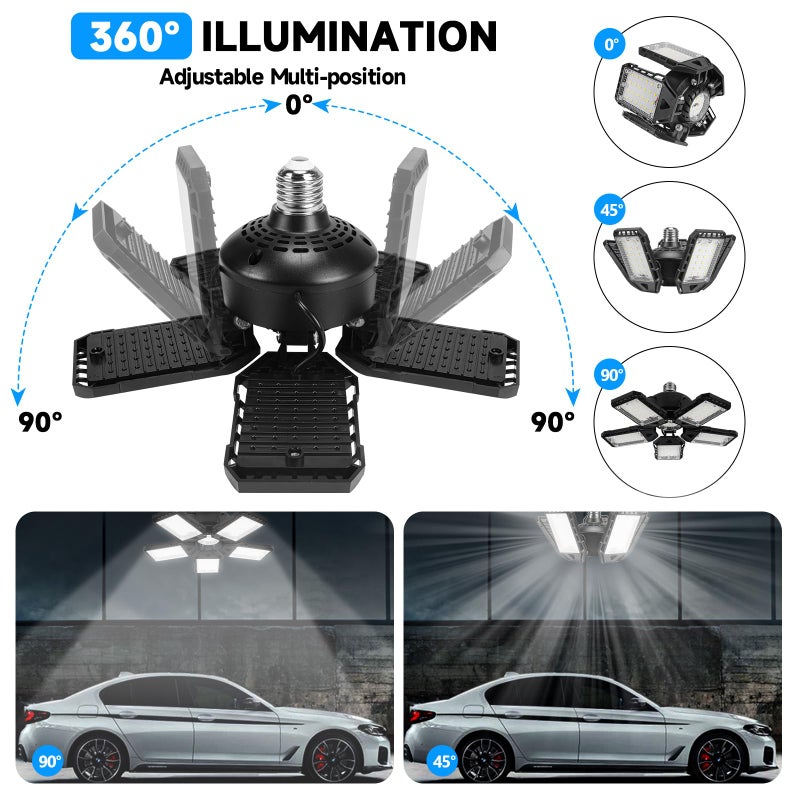 Aoretic 2-Pack LED Garage Lights 2 Pack-160W, 16000LM 6500K with 5+1 Deformable Panels, Indoor LED Shop Light Barn Light Garage Ceiling Lights, E26/E27 for Garages, Warehouse, Shop, Basement - Image 2