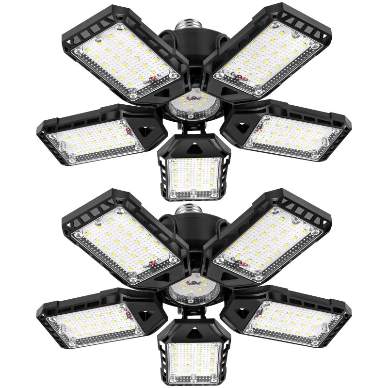 Aoretic 2-Pack LED Garage Lights 2 Pack-160W, 16000LM 6500K with 5+1 Deformable Panels, Indoor LED Shop Light Barn Light Garage Ceiling Lights, E26/E27 for Garages, Warehouse, Shop, Basement - Image 1