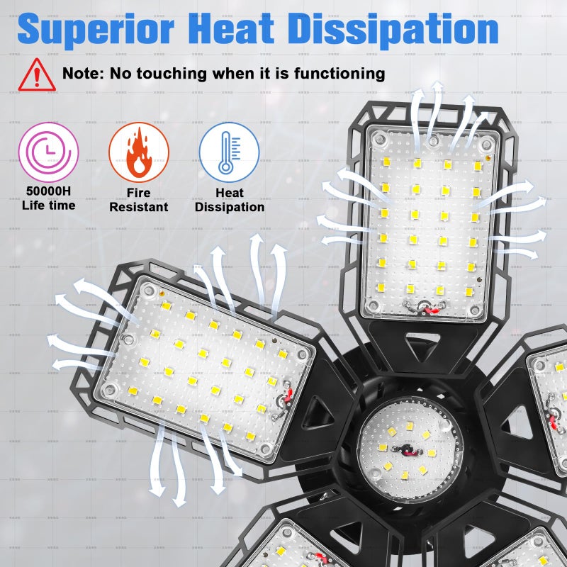 Aoretic 2-Pack LED Garage Lights 2 Pack-160W, 16000LM 6500K with 5+1 Deformable Panels, Indoor LED Shop Light Barn Light Garage Ceiling Lights, E26/E27 for Garages, Warehouse, Shop, Basement - Image 4