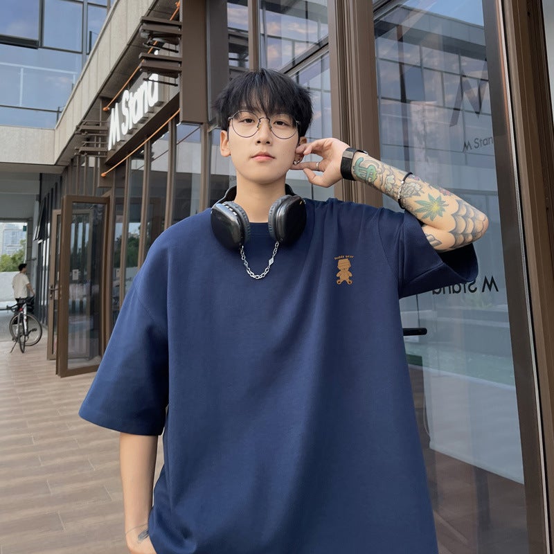 American Retro Khaki Short-Sleeved T-Shirt Men'S Summer Japanese Oversize Seven-Sleeve Loose Casual Half-Sleeve - Image 1