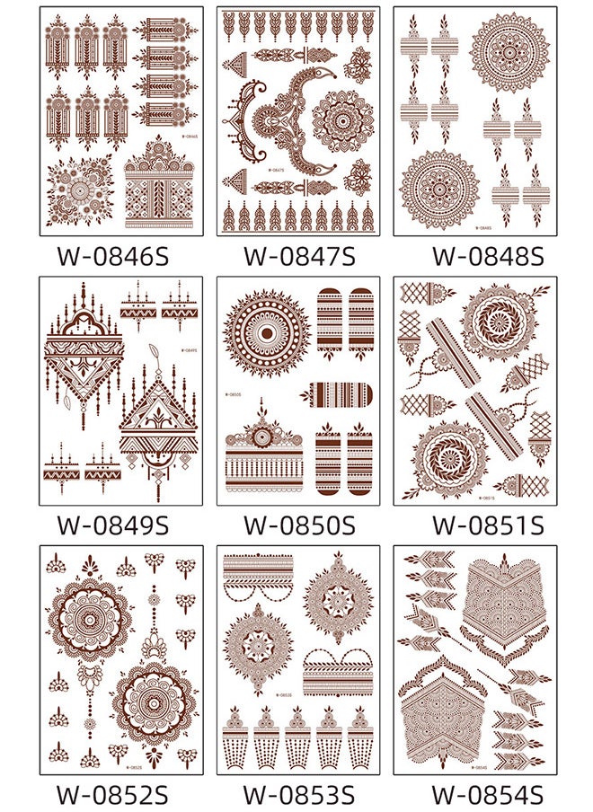 Depend - 9-Piece Henna Hand Waterproof Temporary Semi-Permanent Stickers For Body Arm Hand Festival Show Party Makeup - Image 1