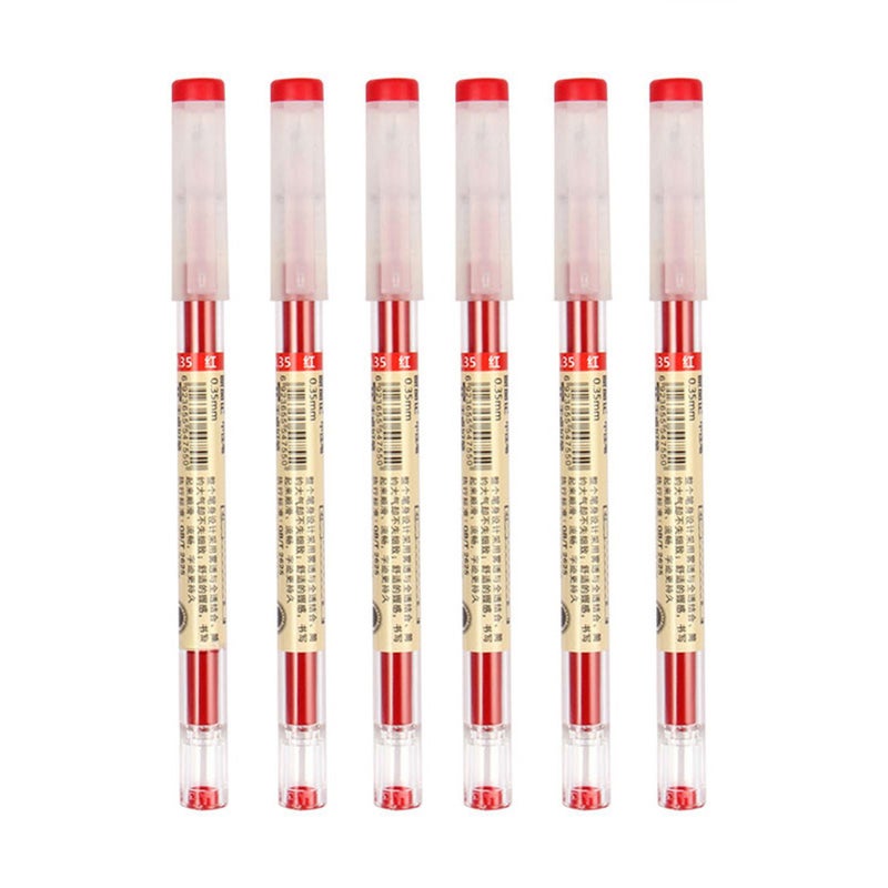 Gel Pens 6pcs Red 0.35mm Tip Quick Dry Smooth Writing Gel Ink Pen - Comfortable High-Quality Plastic Shell Gel Pen for Students Teachers Office Workers Daily Writing Note Taking - Image 1