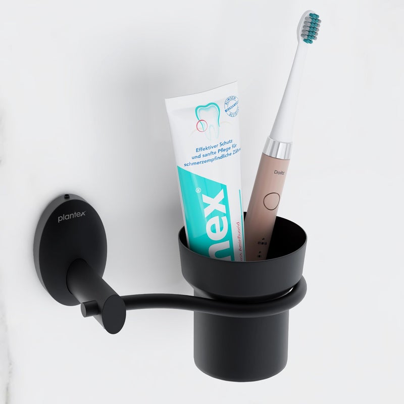 Plantex 304 Grade Stainless Steel Tumbler Holder/Tooth Brush Holder for/Bathroom Accessories - Oreva (Black) - Image 1