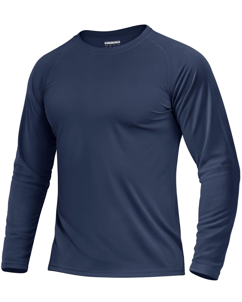 Boladeci Sun Shirts for Men Rash Guard UPF 50 UV Protection Sun Shirts Long Sleeve Clothing Workout Swim Mens Tee Navy Blue L Surf - Image 1