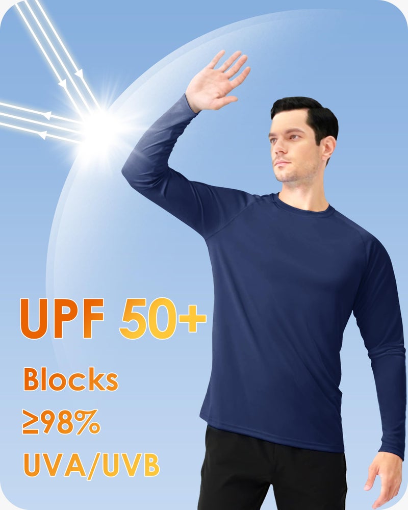 Boladeci Sun Shirts for Men Rash Guard UPF 50 UV Protection Sun Shirts Long Sleeve Clothing Workout Swim Mens Tee Navy Blue L Surf - Image 3