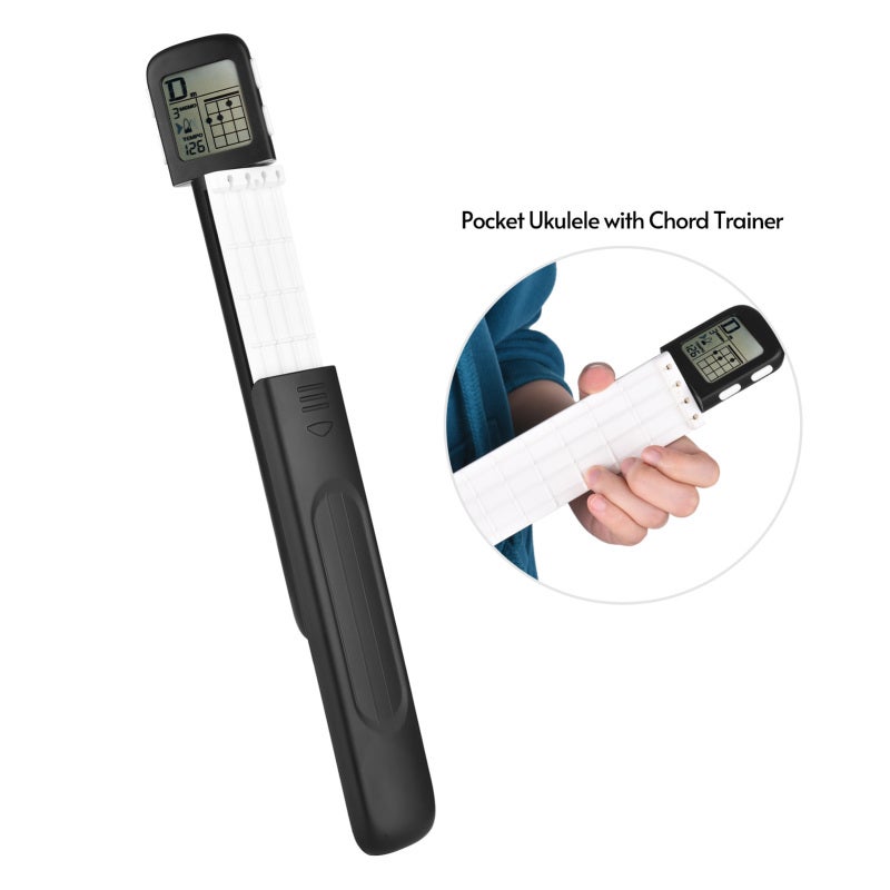 Pocket Ukulele Chord Trainer: Black ABS Portable Uke Practice Tool - LCD Screen 360° Rotatable Metronome Function for Ukulele Beginners Travel Practice - Image 4