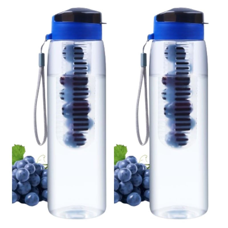 GOPI Infuse Plastic Water Bottle, 800 ml, Set of 2, BLUE | Detox Bottle with Infuser Chamber | Leakproof Plastic Bottle with Wide Mouth Opening | Ideal for Gym, Office, Travel - Image 4