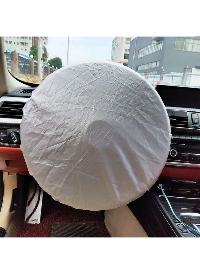 1pc Fit Car Sunshade Cover Nylon Windshield Sunscreen White Color Silvery Coated Cloth Front Window Insulation Buckle Closure Side Protection Vehicle Heat Reduction Polyamide Fabric - Image 2