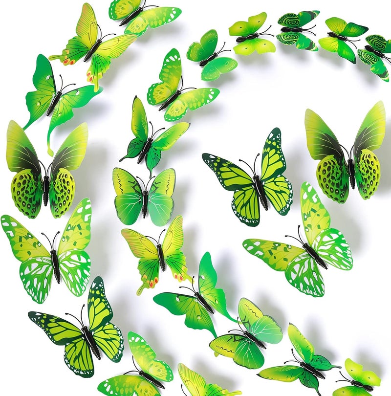 LiveGallery 72 PCS Removable 3D DIY Beautiful Butterfly Wall Decals Colorful Butterflies Art Decor Wall Stickers Murals for Home Nursery Bedroom Classroom Offices TV Background Green - Image 1