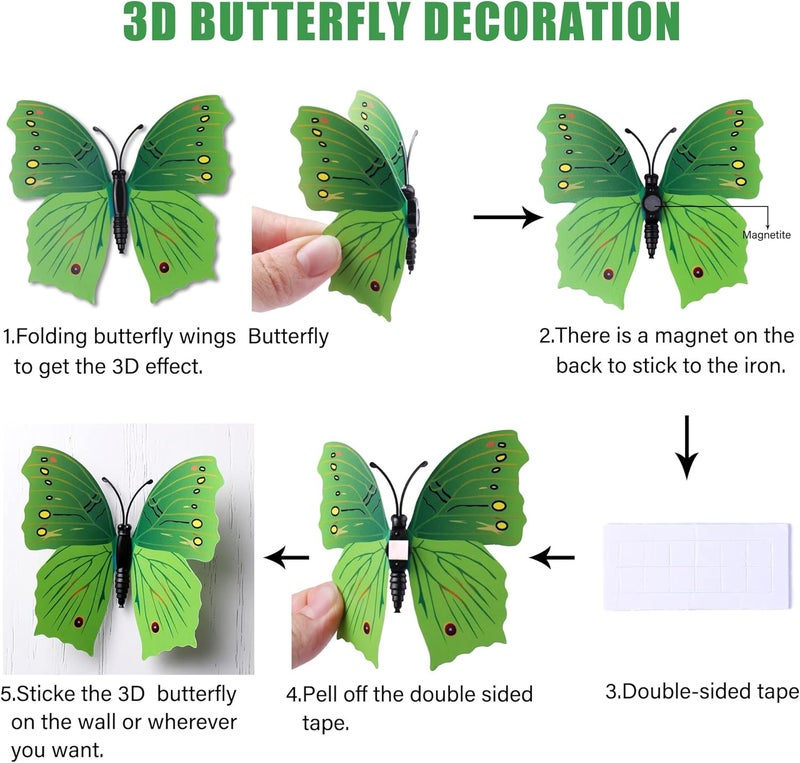 LiveGallery 72 PCS Removable 3D DIY Beautiful Butterfly Wall Decals Colorful Butterflies Art Decor Wall Stickers Murals for Home Nursery Bedroom Classroom Offices TV Background Green - Image 3