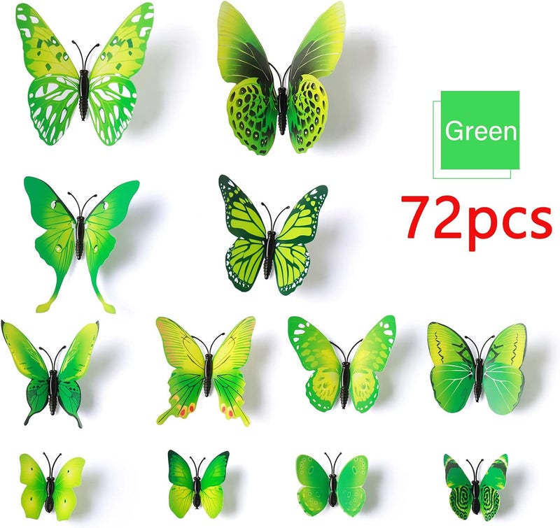 LiveGallery 72 PCS Removable 3D DIY Beautiful Butterfly Wall Decals Colorful Butterflies Art Decor Wall Stickers Murals for Home Nursery Bedroom Classroom Offices TV Background Green - Image 4