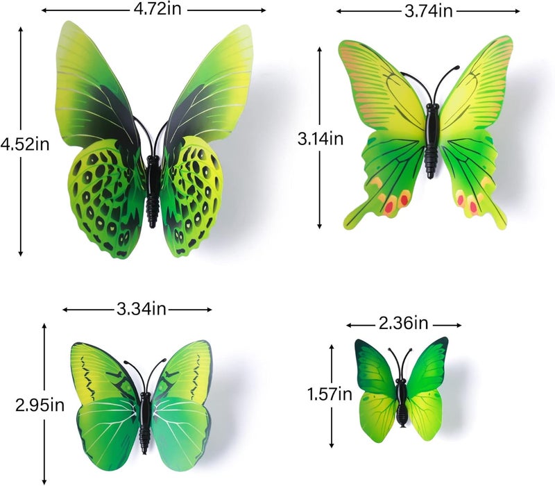 LiveGallery 72 PCS Removable 3D DIY Beautiful Butterfly Wall Decals Colorful Butterflies Art Decor Wall Stickers Murals for Home Nursery Bedroom Classroom Offices TV Background Green - Image 2