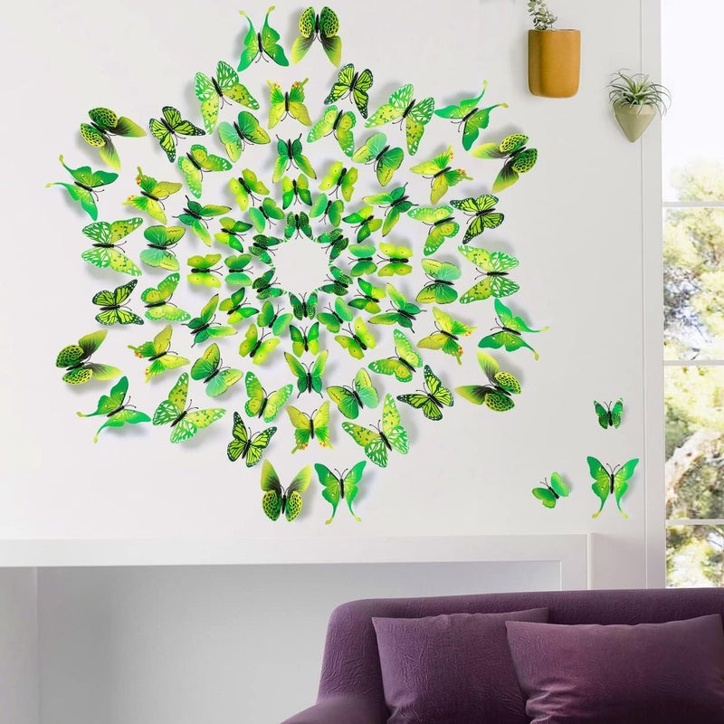 LiveGallery 72 PCS Removable 3D DIY Beautiful Butterfly Wall Decals Colorful Butterflies Art Decor Wall Stickers Murals for Home Nursery Bedroom Classroom Offices TV Background Green - Image 5