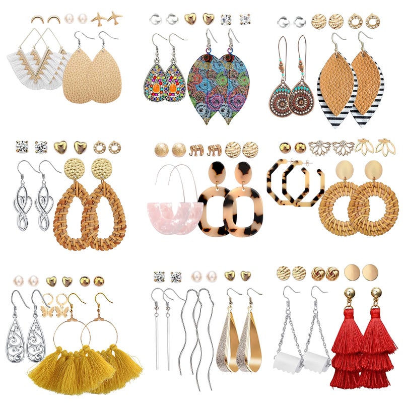 FIFATA 47 Pairs Trendy Boho Teardrop Geometric Earrings Acrylic Rattan Earrings Statement Dangle Drop Earrings Christmas Earrings for Women - Image 1