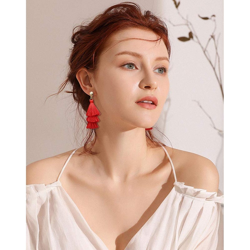 FIFATA 47 Pairs Trendy Boho Teardrop Geometric Earrings Acrylic Rattan Earrings Statement Dangle Drop Earrings Christmas Earrings for Women - Image 3