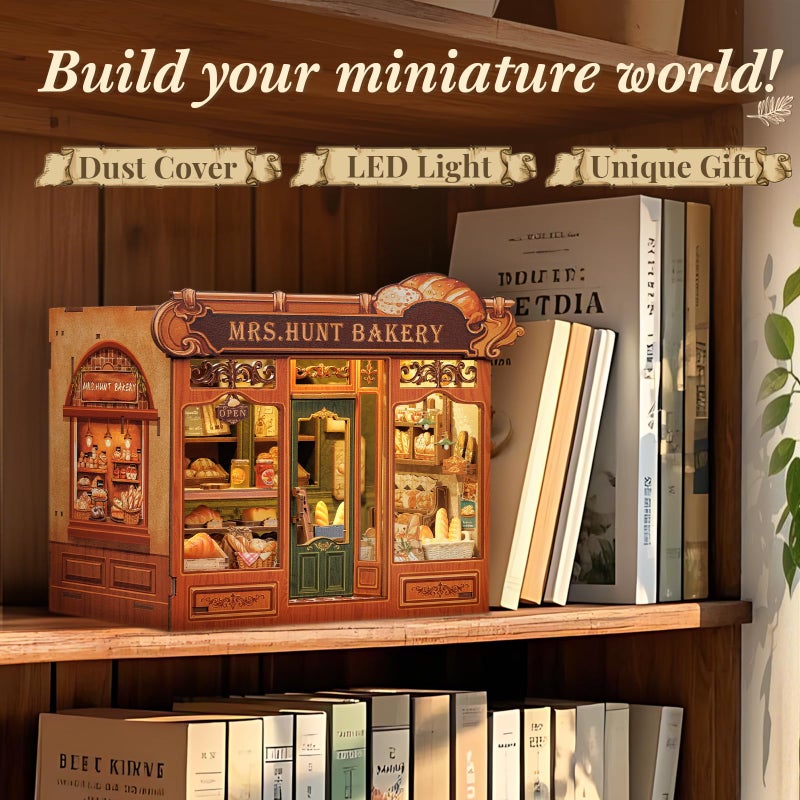 CUTEBEE Book Nook Kit - DIY Miniature House Bakery Dessert Shop Dollhouse Kit for Adults, Booknook Tiny House Bookshelf Decor 3D Wooden Puzzle, Gifts for Family, Friends (Mrs.Hunt Bakery) - Image 2