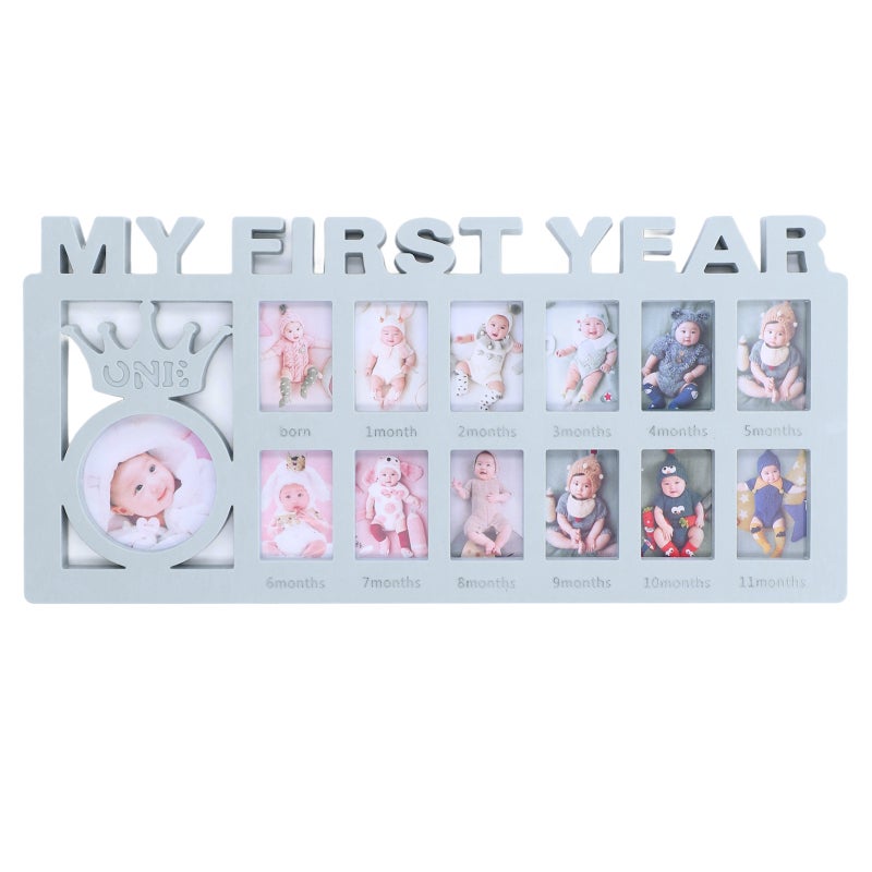 Baby Growth Picture Frame: Blue 12-Slot Frame - Wall & Tabletop Display Baby Milestone Frame for New Parents Nursery Decor - Image 1