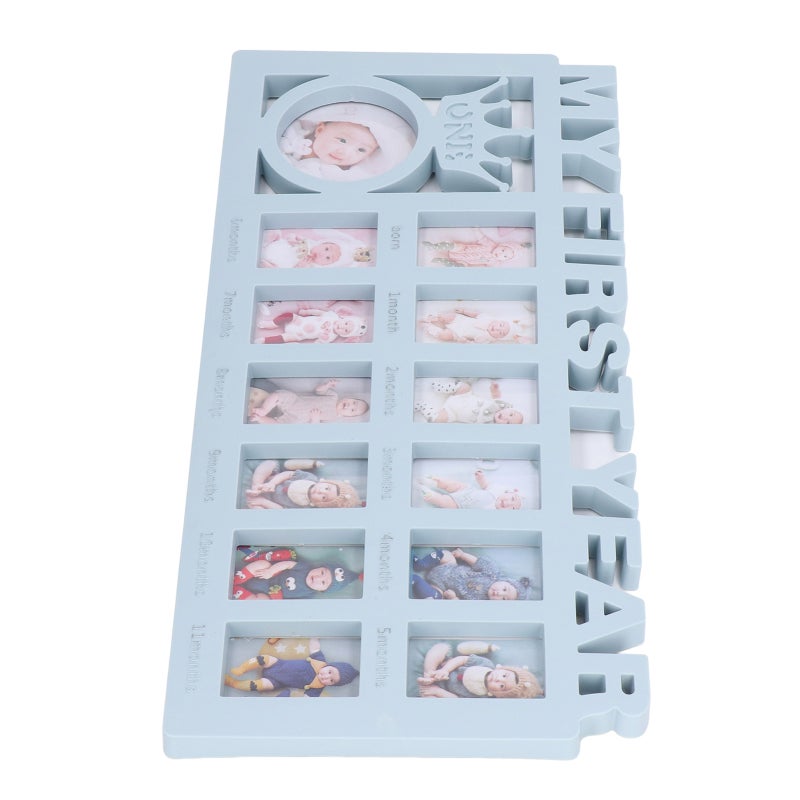 Baby Growth Picture Frame: Blue 12-Slot Frame - Wall & Tabletop Display Baby Milestone Frame for New Parents Nursery Decor - Image 4