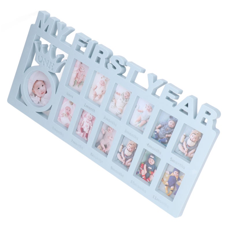 Baby Growth Picture Frame: Blue 12-Slot Frame - Wall & Tabletop Display Baby Milestone Frame for New Parents Nursery Decor - Image 2