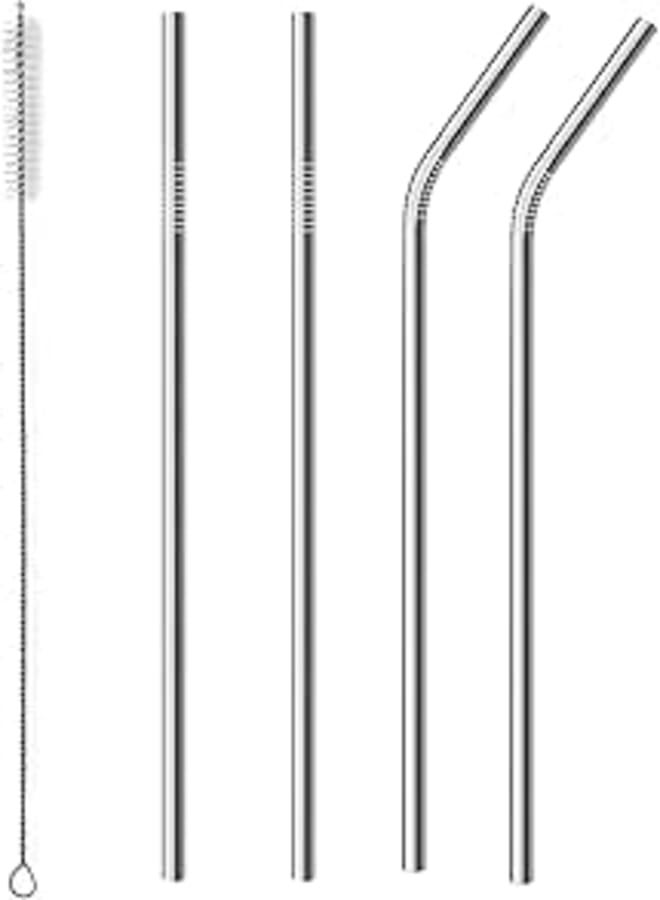Reusable BPA-Free Metal, Stainless Steel Metal Straws Thick, Long, Dishwasher Safe Stainless Steel Drinking Straws, 8.5 Inches weigh 70 gm (2 Bent + 2 Straight +1 Brush)