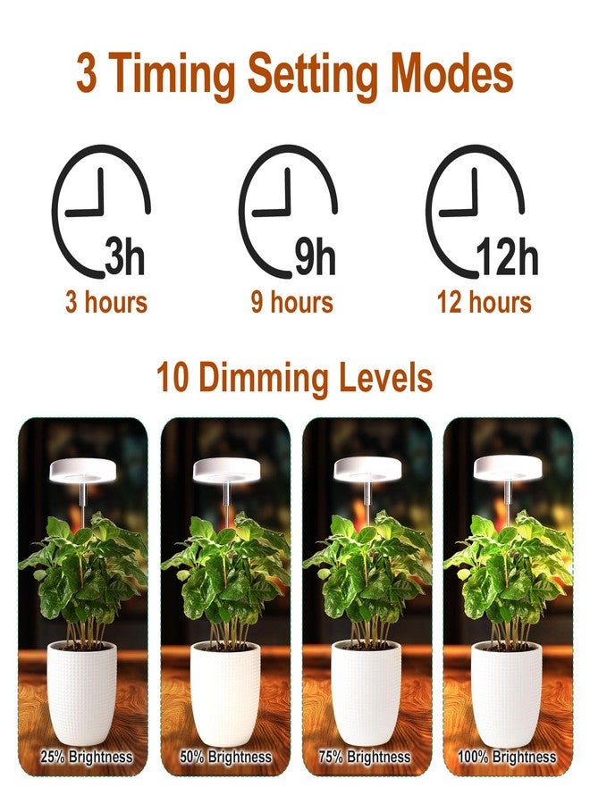 Qicodu Grow Lights for Indoor Plants Small Potted - Full Spectrum, Auto 3/9/12H Timer, 10-Level Dimming & Adjustable Height - Compact Grow Light for Succulents, Herbs, Foliage in Home/Office (White,1PACK) - Image 4