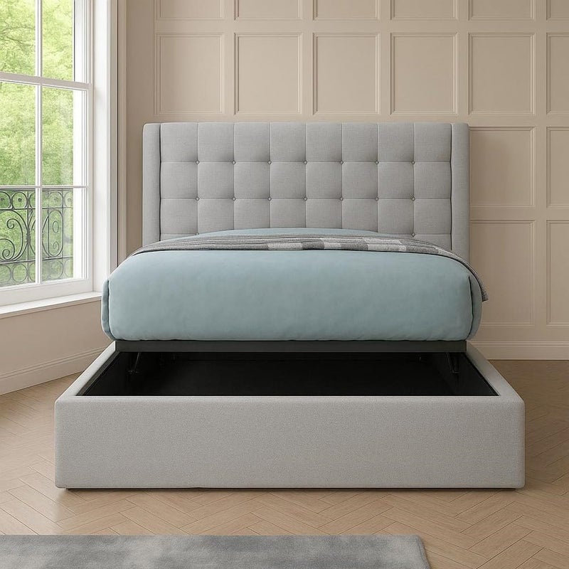 R2R FURNITURE إطار سرير سوبر كين مبطن مع تخزين، 200 × 200 سم، رفع غاز، رمادي - Image 2
