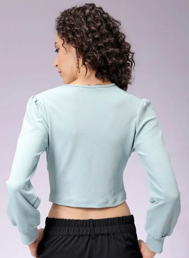 Freehand  Women Regular Fit Textured V-Neck Long Sleeve Crop Top  | Best Price UAE