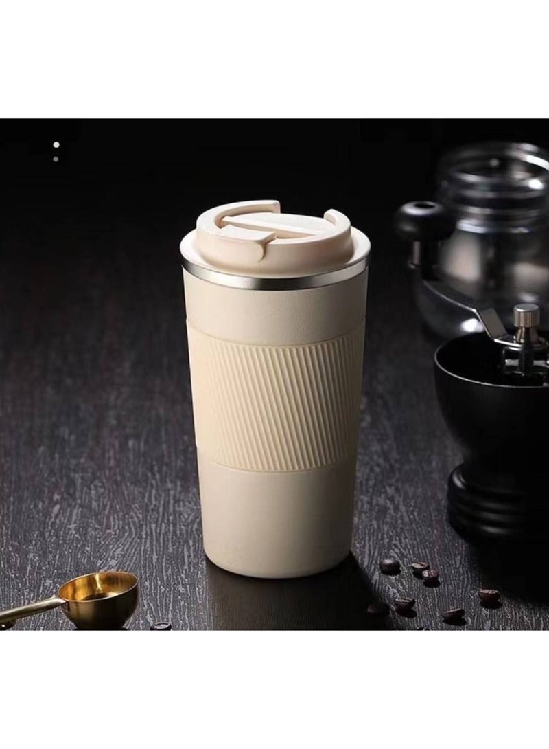 ارواق كوب حراري من الفولاذ المقاوم للصدأ بسعة 380 مل مع تصميم مانع للانزلاق مناسب للسفر والاستخدام في السيارة