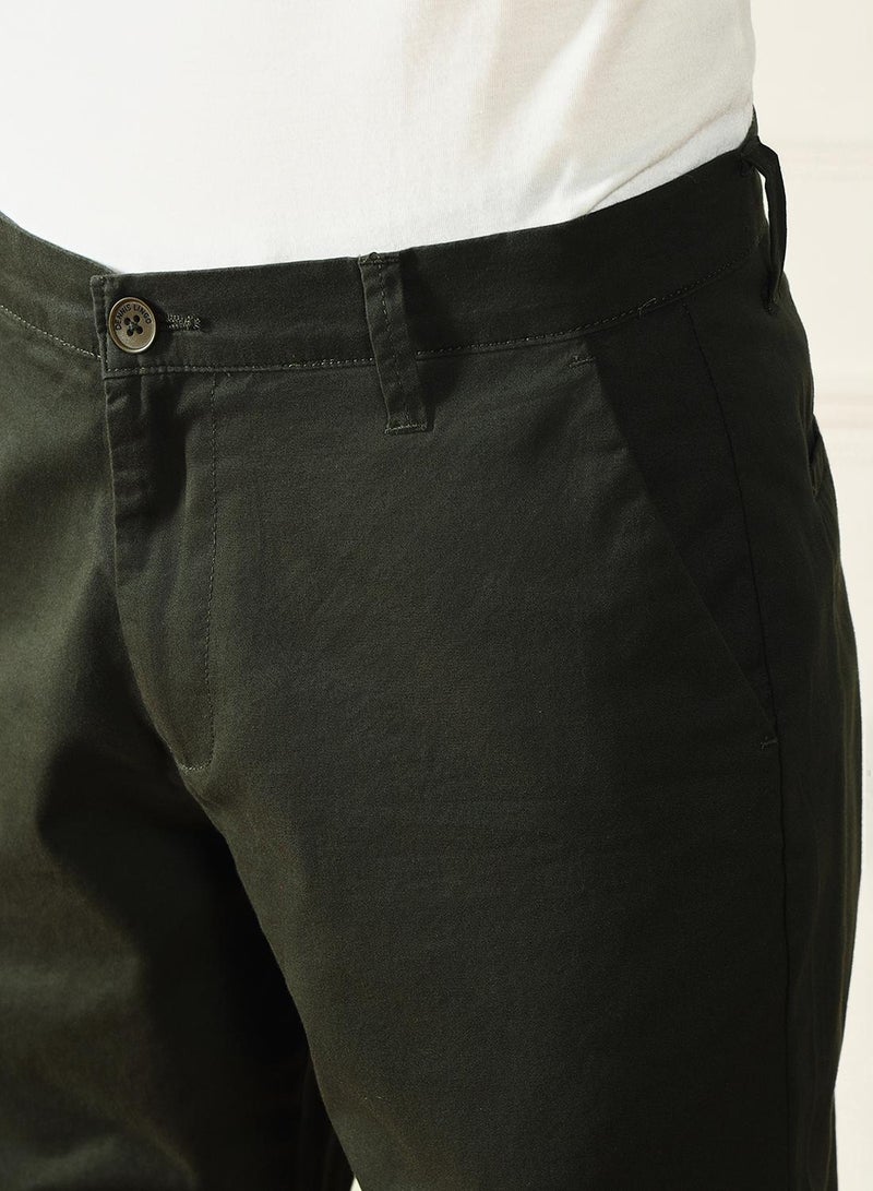 Dennis Lingo Men'S Dark Green 100% Cotton Solid Pattern Full Length Chinos Slim Fit Trouser - Image 5
