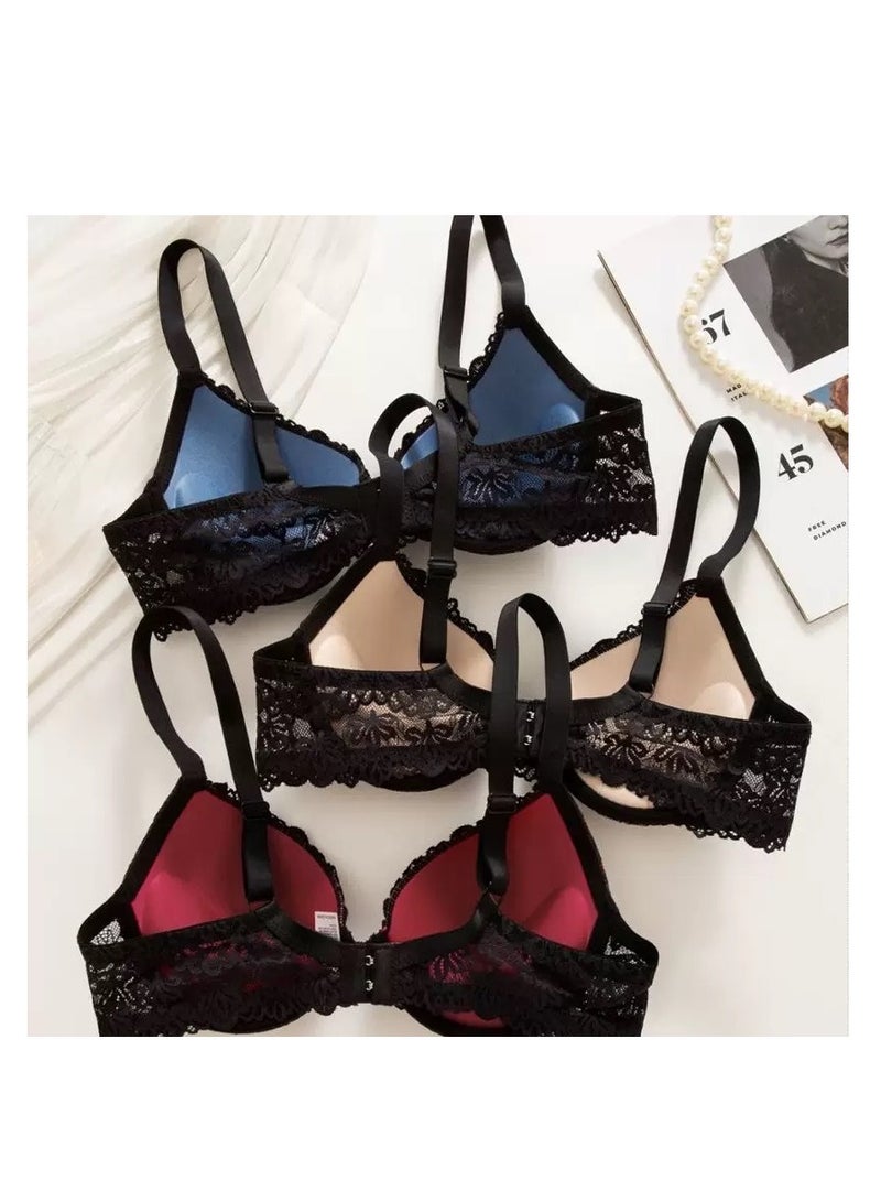 3 Pieces Women Bra Push Up Bra For Women Underwire With Contrast Lace - Image 2