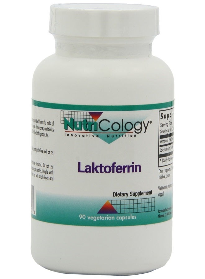 Nutricology مكمل لاكتوفيرين - مكملات لاكتوفيرين 350 ملغ، كولستروم بقرى، ببتيد مناعي، مكملات حديد، كبسولات نباتية - 90 عدد - Image 1