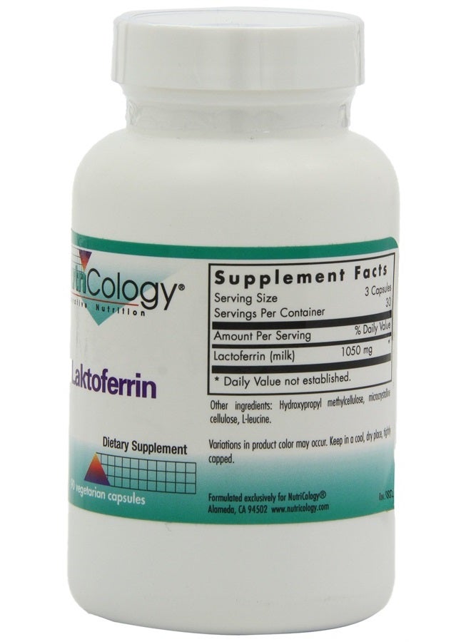 Nutricology مكمل لاكتوفيرين - مكملات لاكتوفيرين 350 ملغ، كولستروم بقرى، ببتيد مناعي، مكملات حديد، كبسولات نباتية - 90 عدد - Image 2