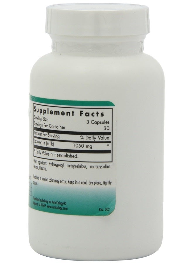 Nutricology مكمل لاكتوفيرين - مكملات لاكتوفيرين 350 ملغ، كولستروم بقرى، ببتيد مناعي، مكملات حديد، كبسولات نباتية - 90 عدد - Image 3