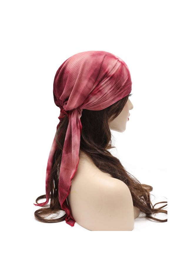 ZLYC Chemo Headwear Pre Tied Head Scarf Headwraps Lightweight Turban Beanie Cap for Women (Tie Dyed Burgundy)  - Image 3
