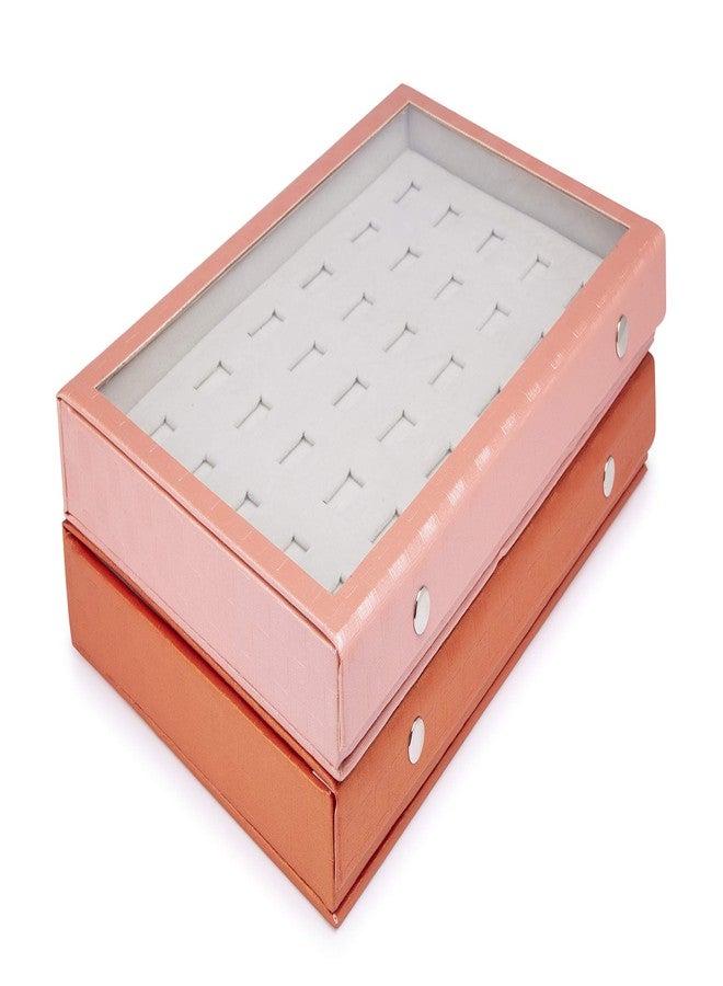 Box Queen Cardboard Ideal Ring Organizer Box-5 Rows Multiple Ring Holder-Jewelry Tray Organizer-Ring&Earring Holder Storage Box For Shows With Transparent Lid ~ 30 Slots Available Colour(Pink&Orange)