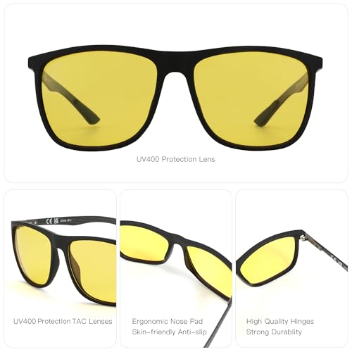 ZENOTTIC Night Vision Glasses for Men Square Carbon Fiber Sunglasses Reduce Glare Yellow Lens HD Polarized Night Driving Glasses - Image 3