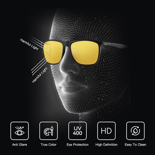 ZENOTTIC Night Vision Glasses for Men Square Carbon Fiber Sunglasses Reduce Glare Yellow Lens HD Polarized Night Driving Glasses - Image 2