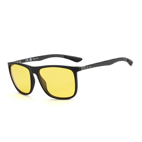 ZENOTTIC Night Vision Glasses for Men Square Carbon Fiber Sunglasses Reduce Glare Yellow Lens HD Polarized Night Driving Glasses - Image 1