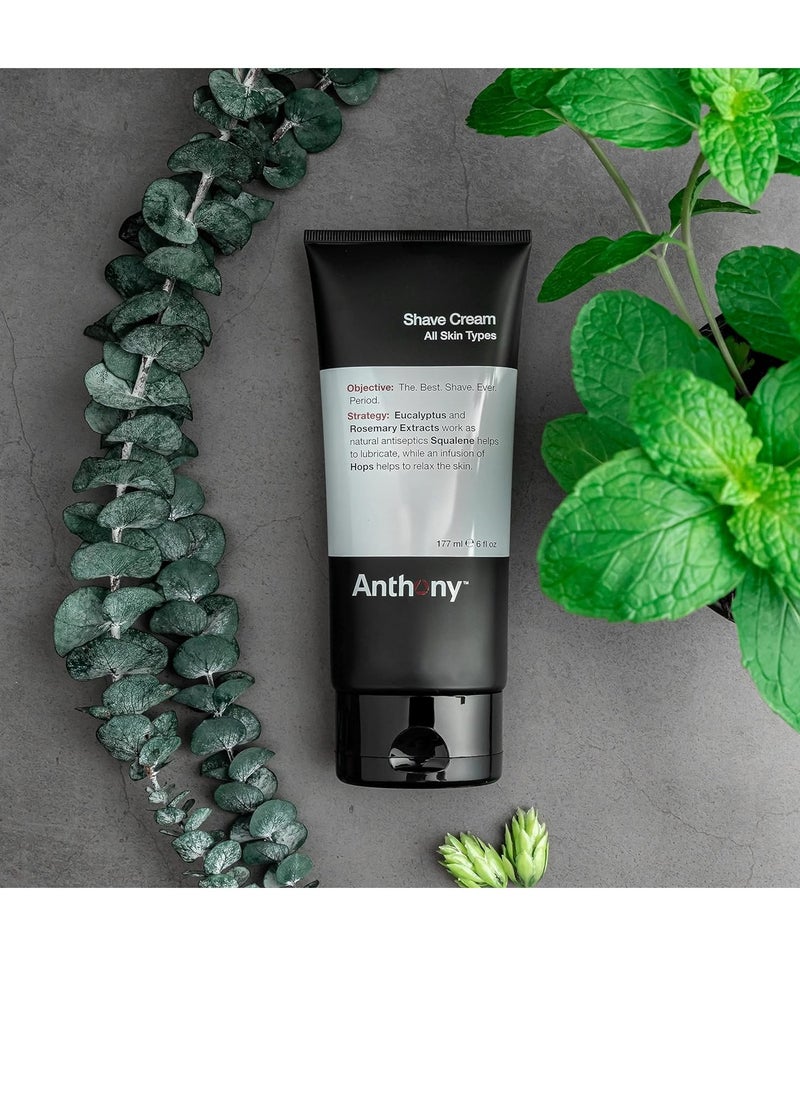 Anthony - Anthony Shaving Cream Mens Sensitive Skin: Squalane, Eucalyptus, Spearmint and Rosemary Extracts, Help Soothe, Refresh, Cool, and Condition Your Skin for Shave 6 Fl Oz - Image 1