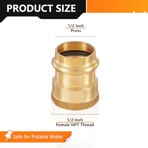 HeSun 10Pack HeSun Copper Press Fitting Adapter12 Press X 12 Female NPT Adapter LF BrassPEX1807354 - Image 3