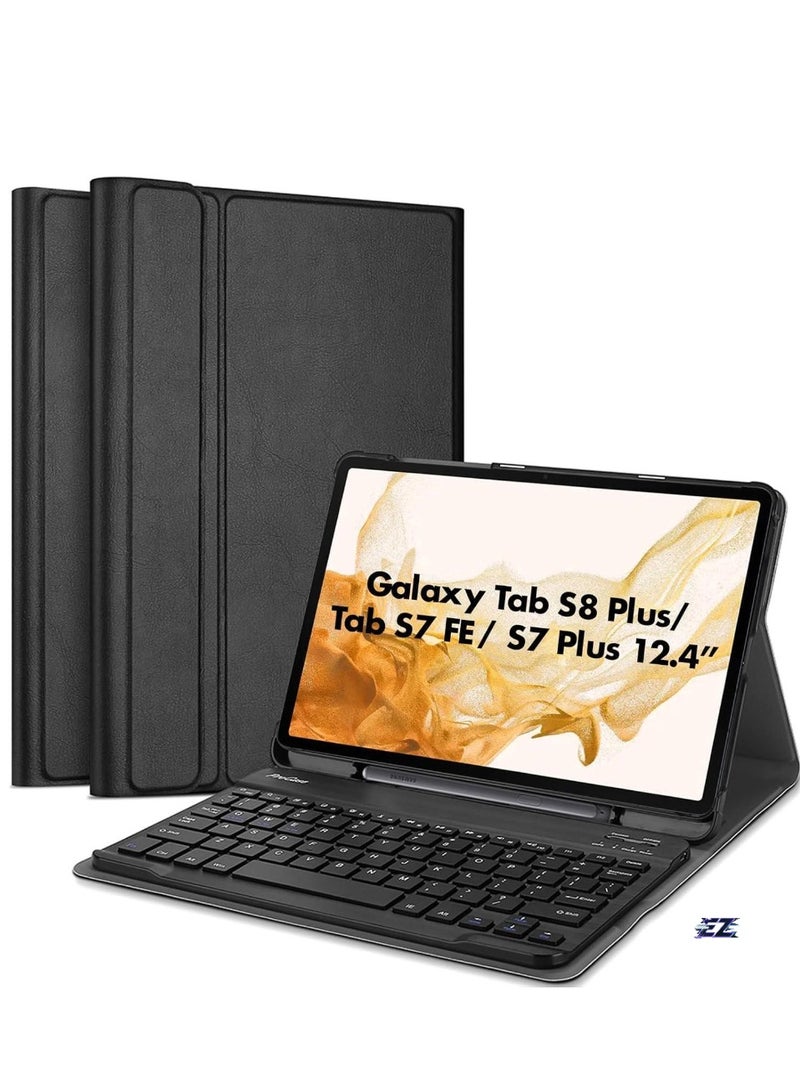 ELTRAZONE Wireless Keyboard Case for Galaxy Tab S8 Plus/S7 FE/S7 Plus 12.4 Inch – Magnetic Detachable, S Pen Holder, Lightweight & Protective (Black) - Image 1