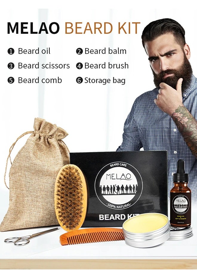 MELAO - Beard Care Kit Beard Growth Grooming Kit Includes Beard Oil Beard Balm Beard Brush Comb Scissors for Men Anniversary Birthday Valentines Father's Day for Him Boyfriend Husband Men - Image 1