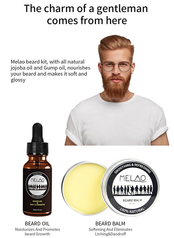 MELAO - Beard Care Kit Beard Growth Grooming Kit Includes Beard Oil Beard Balm Beard Brush Comb Scissors for Men Anniversary Birthday Valentines Father's Day for Him Boyfriend Husband Men - Image 1
