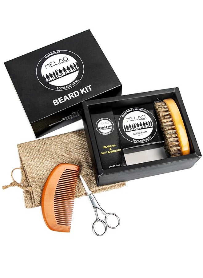 MELAO - Beard Care Kit Beard Growth Grooming Kit Includes Beard Oil Beard Balm Beard Brush Comb Scissors for Men Anniversary Birthday Valentines Father's Day for Him Boyfriend Husband Men - Image 1
