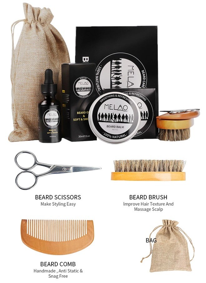 MELAO - Beard Care Kit Beard Growth Grooming Kit Includes Beard Oil Beard Balm Beard Brush Comb Scissors for Men Anniversary Birthday Valentines Father's Day for Him Boyfriend Husband Men - Image 1