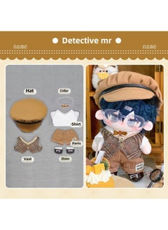 20cm Doll Clothes Men's 20cm Cotton Doll Clothes Normal Chubby Body Exquisite High Face Value Handsome Cool Men's Doll Clothes-Specifications:20cm Baby Clothes (without Doll)-color:Mr. Detective (hat, Bow Tie, Shirt, Vest, Pants And Shoes)
