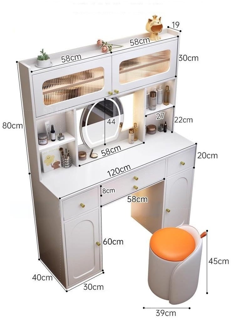 Organized Home - Modern Simple Designs High-end Combination Dressing Table with Mirror and Lights Adjustable Multiple Storage Cabinet Drawers Included Stool Perfect for Bedroom White - Image 1